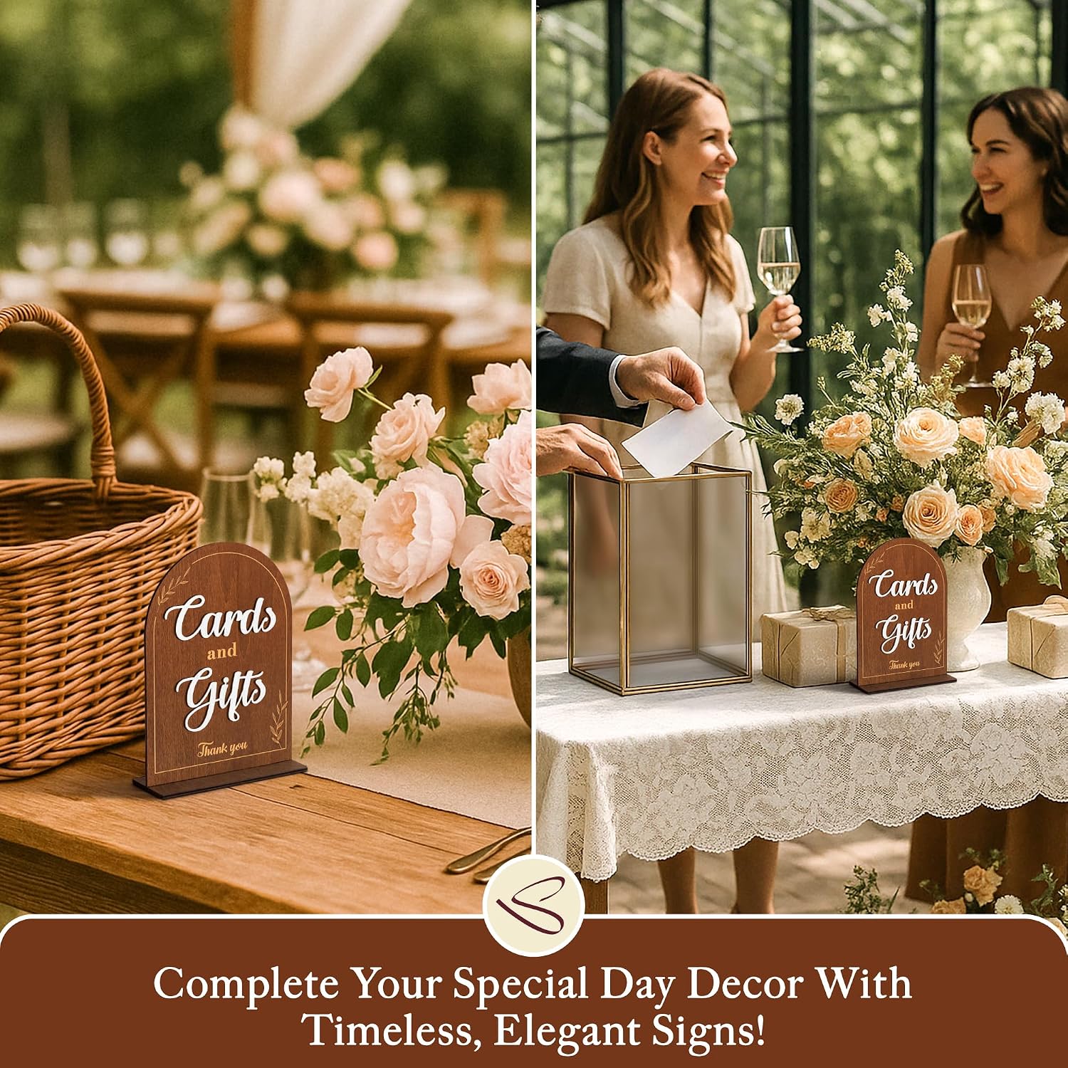 STOFINITY Cards and Gifts Sign for Wedding, Rustic Wood Table Sign image 5