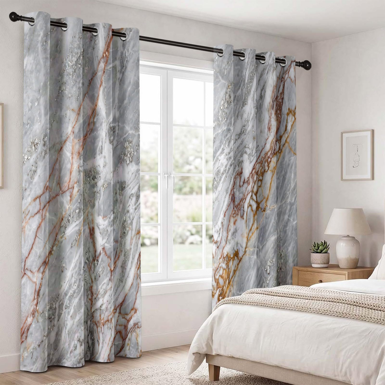 Marmor Adern Kristalle Blickdichte Vorhäng, H175 x B140 cm (2er Pack)