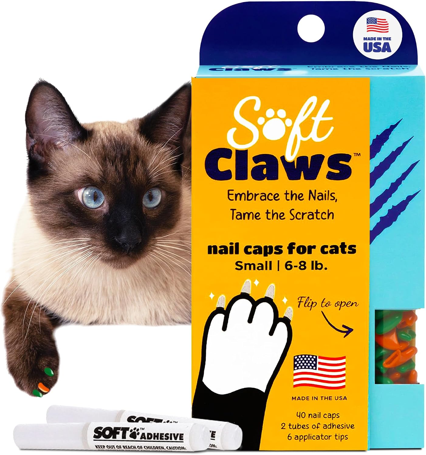 Soft Claws Cat Nail Caps for Small Cats – (40 Caps,...
