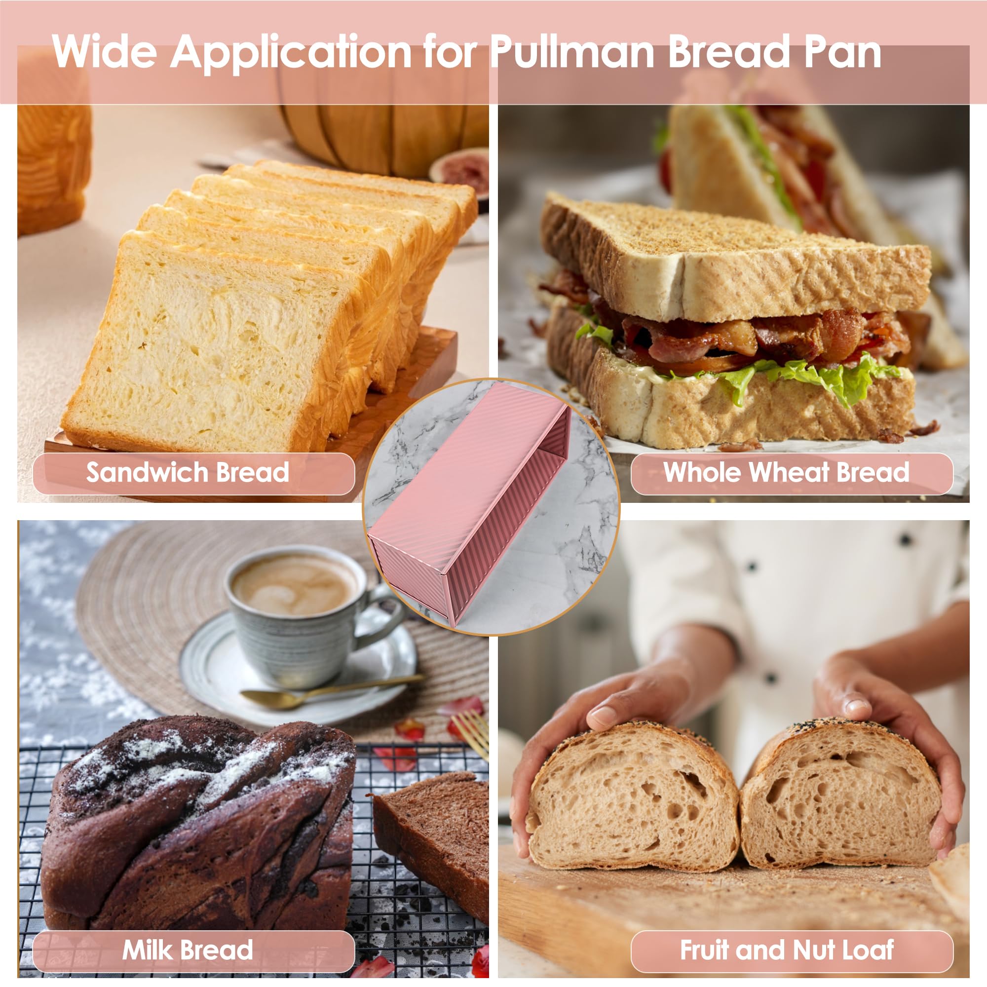 Molde para pan Pullman rosa de alta calidad de 13 pulgadas con tapa, perfecto para hornear pan de sándwich de grado profesional, molde antiadherente para pan casero