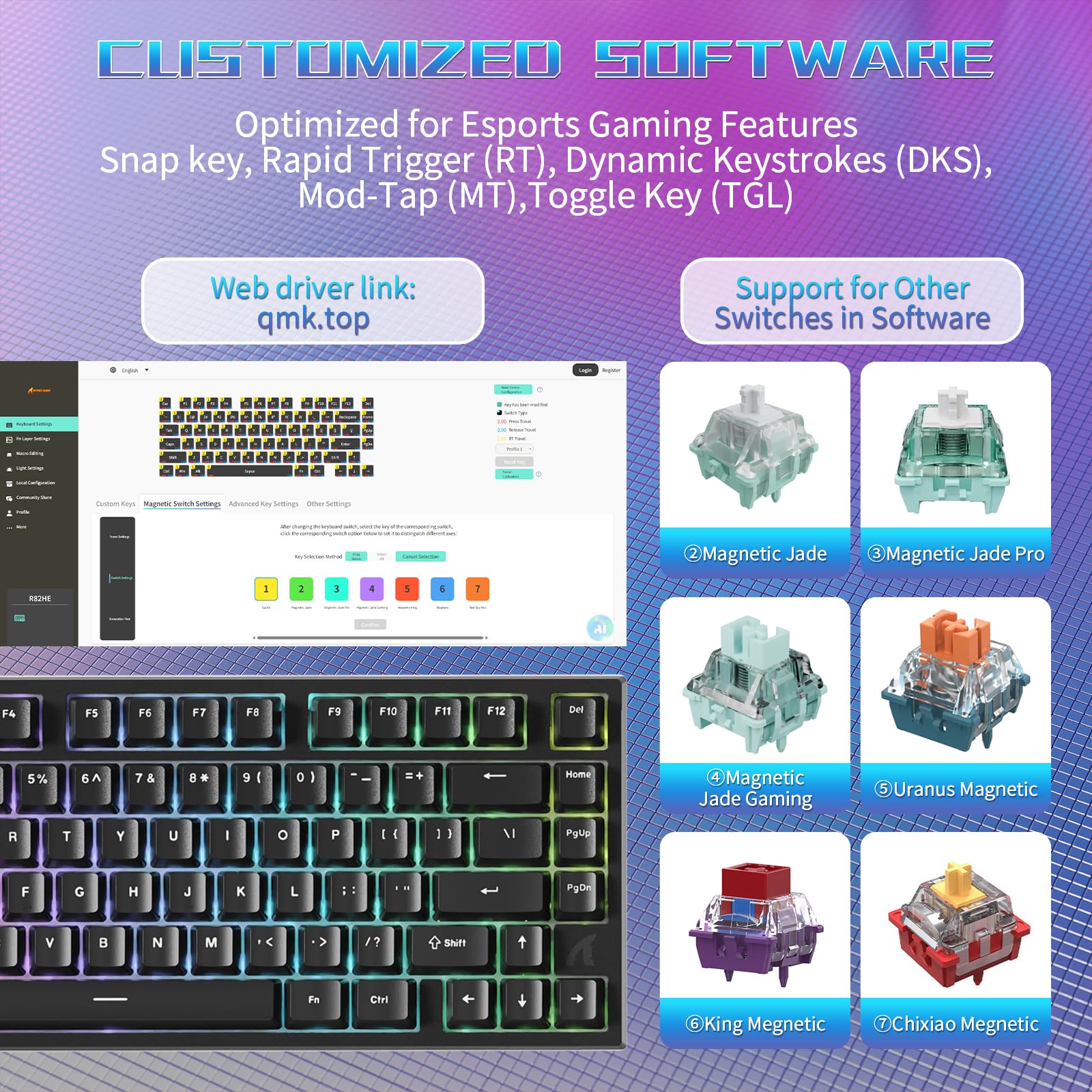 ATTACK SHARK R82 HE Tastiera Gaming 75% con Cavo, con Cavo C01ULTRA LED, Switch Magnetici, 8000Hz, Precisione Ultra 0,005mm RT Tech, Retroilluminazione RGB, 5 Strati Fonoassorbenti (Nero)
