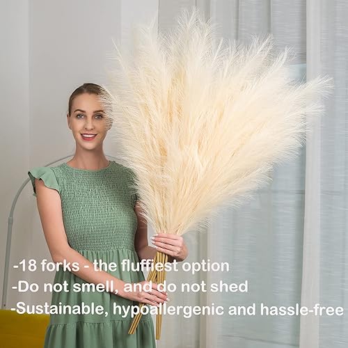 Miniatura 2 de Hierba sintética de las pampas, 6 tallos, hierba artificial de las pampas, 43 pulgadas en total extra grande, arreglo floral bohemio pomposo alto y