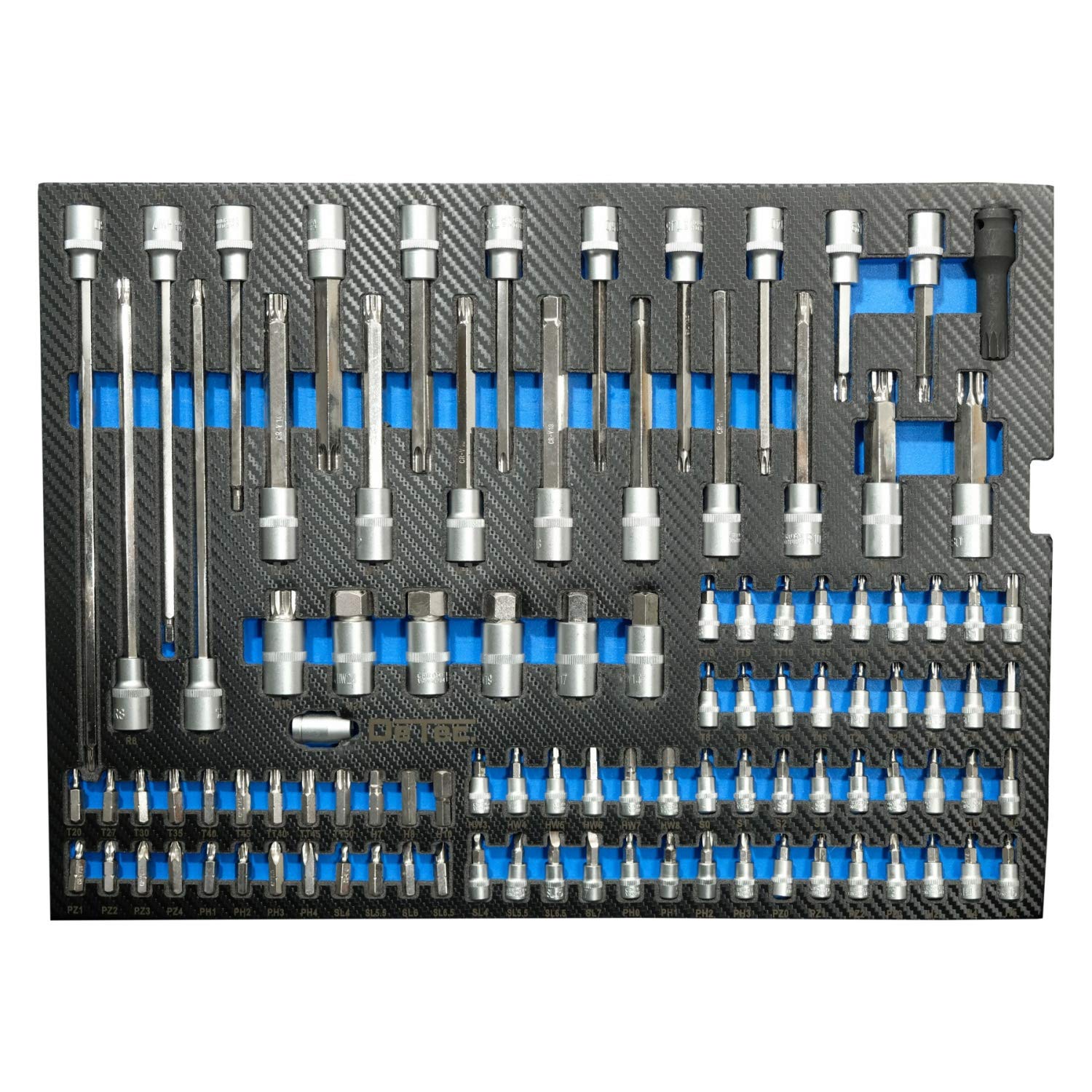 DeTec. 3066 Servante d'atelier 6/6 tiroirs avec boîte à Outils Pliable (Caisse à Outils portative avec Plateaux à Outils Aspect Carbone)