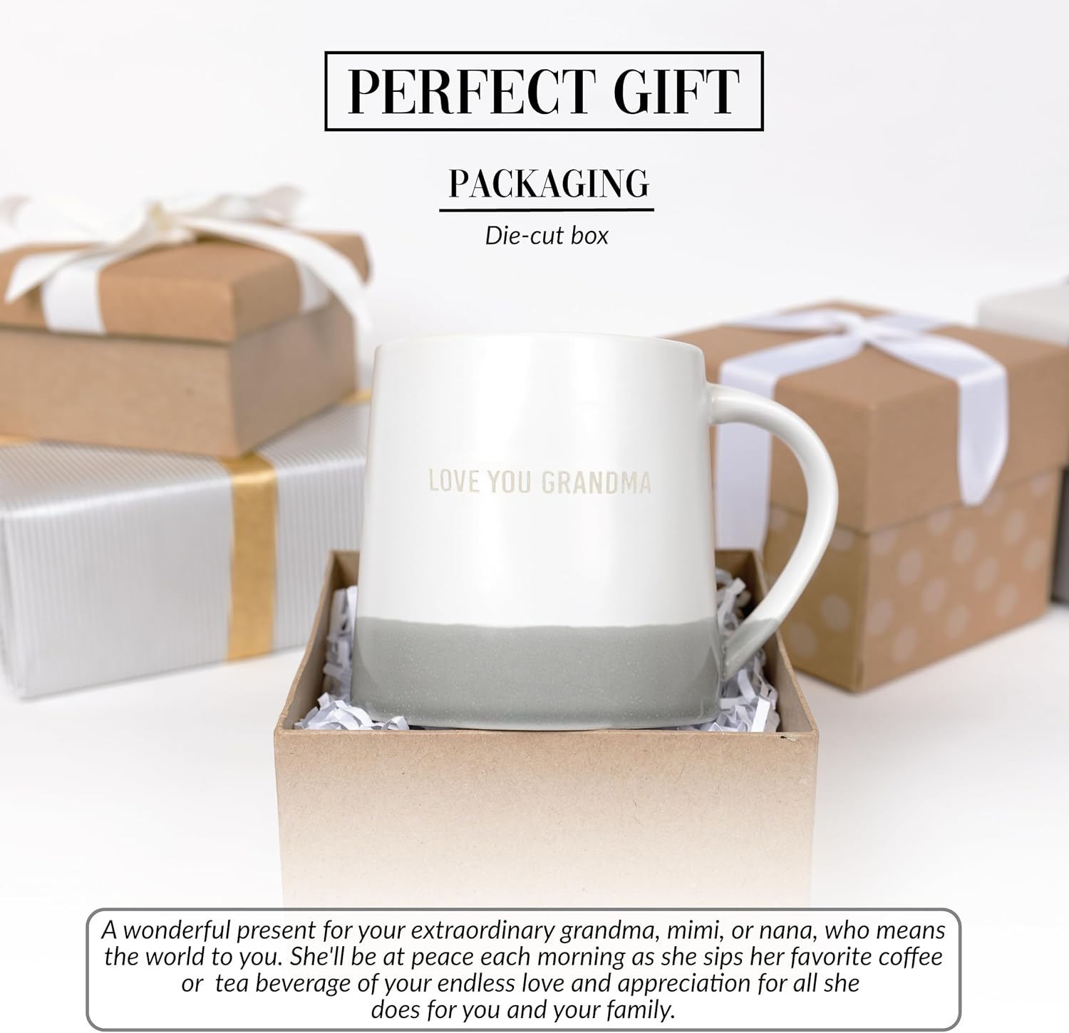 Pavilion Gift Company - Love You Grandma - 17 oz Organic Shaped Gray Dipped Stamped Letter Novelty Coffee Mug Tea Cup Stepgrandma Mimi Nana Grammy Gift From Grandkids Neutral Home Modern Present - Image 4