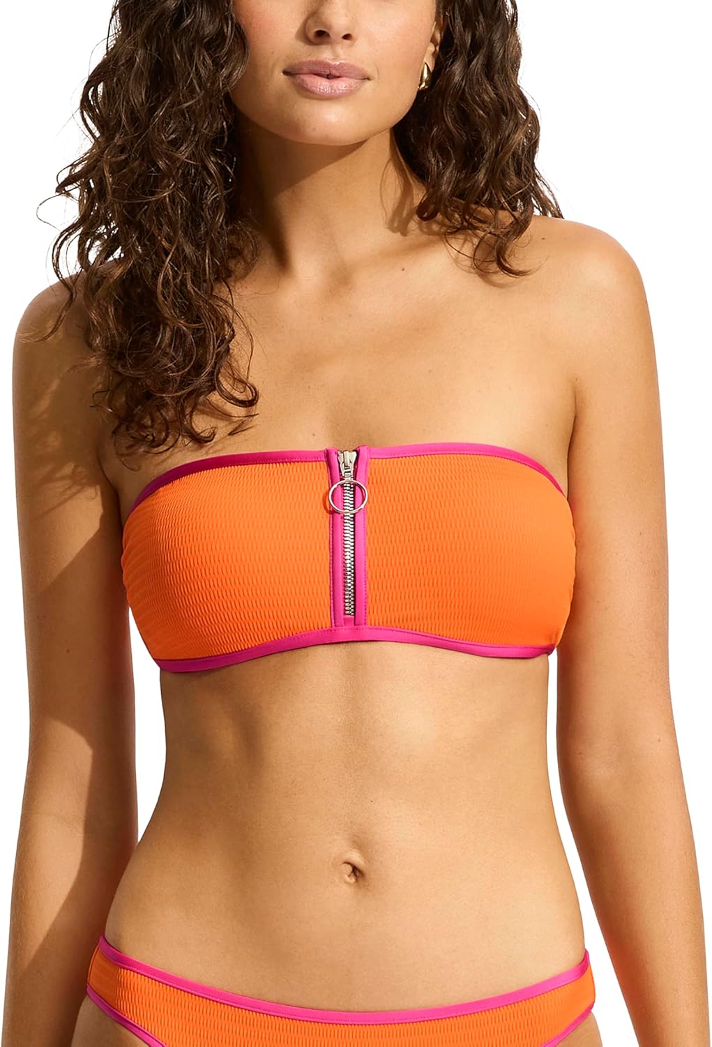 Seafolly Women's Standard Bandeau Bustier Bikini Swimsuit Top with Zip Front Detail