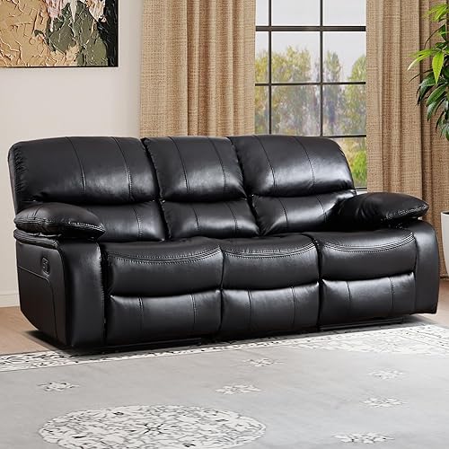 Miniatura 19 de EBELLO Americana - Sofá reclinable manual de piel sintética, sofá reclinable doble minimalista de 2 asientos con consola central, almacenamiento