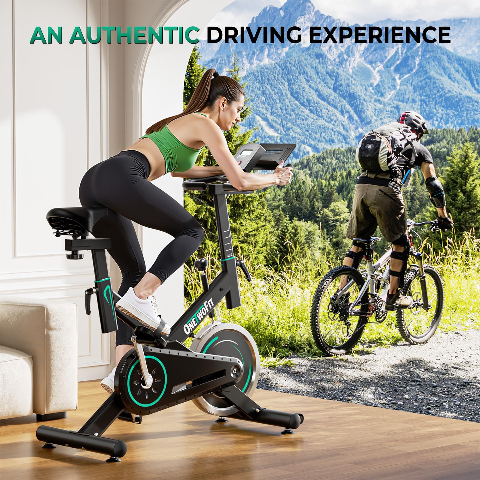 ONETWOFIT Cyclette da Casa, Spin Bike Resistenza Magnetica Regolabile(0-100%) Volano da 15kg, Portata 150kg con Display LCD, Supporto Tablet e App