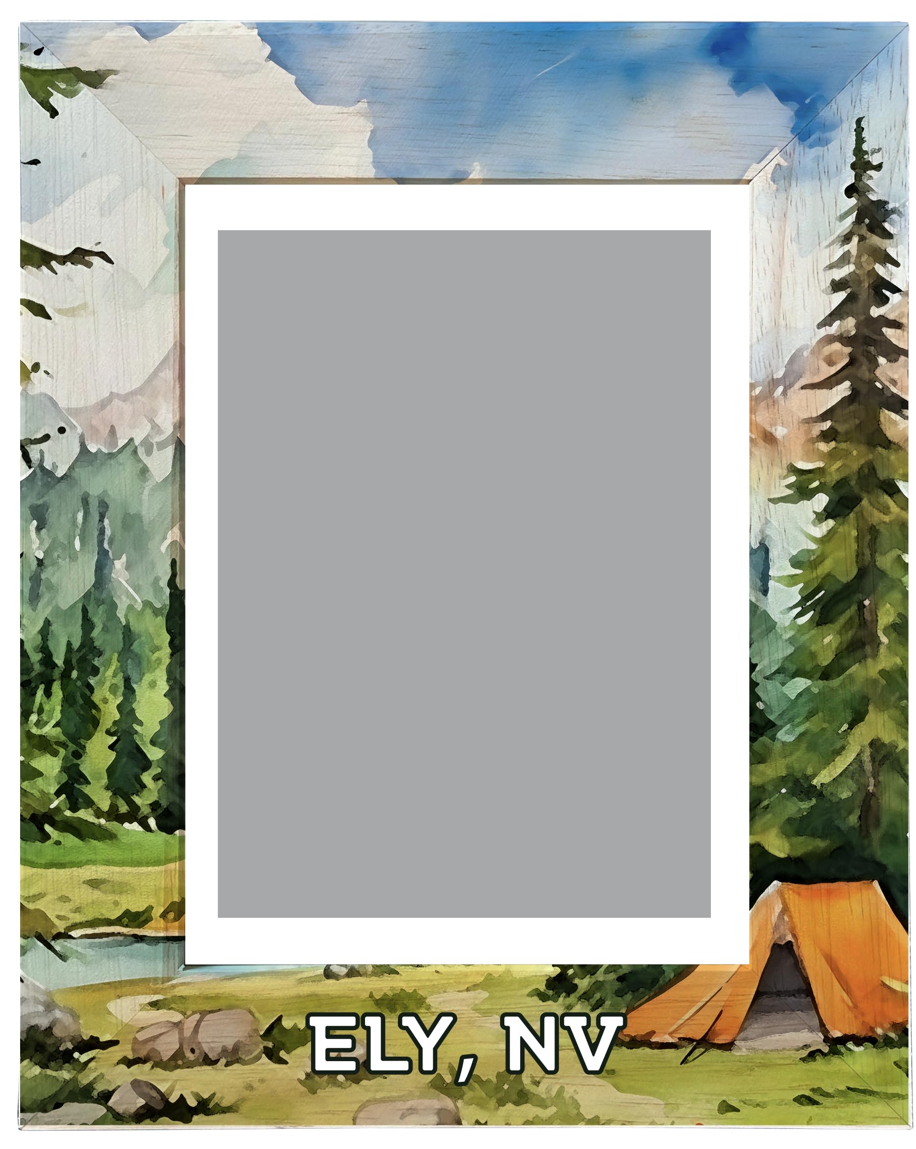 R and R Imports Ely Nevada Souvenir Wooden Photo Frame Camping Tent Design Vertical