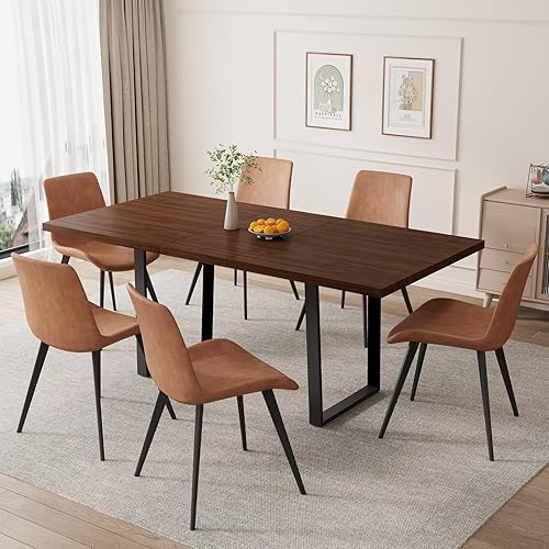 Miniatura 77 de Combinación de mesa de comedor y silla moderna extensible de 63 a 79 pulgadas, juego de mesa de comedor familiar de 6/8 personas, tablero de mesa de
