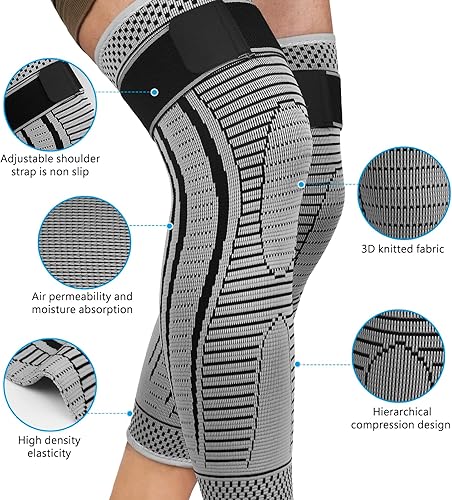 Miniatura 9 de Mangas de compresión de pierna completa, paquete de 2 rodilleras largas para hombres y mujeres para ACJ, desgarro de menisco, artritis
