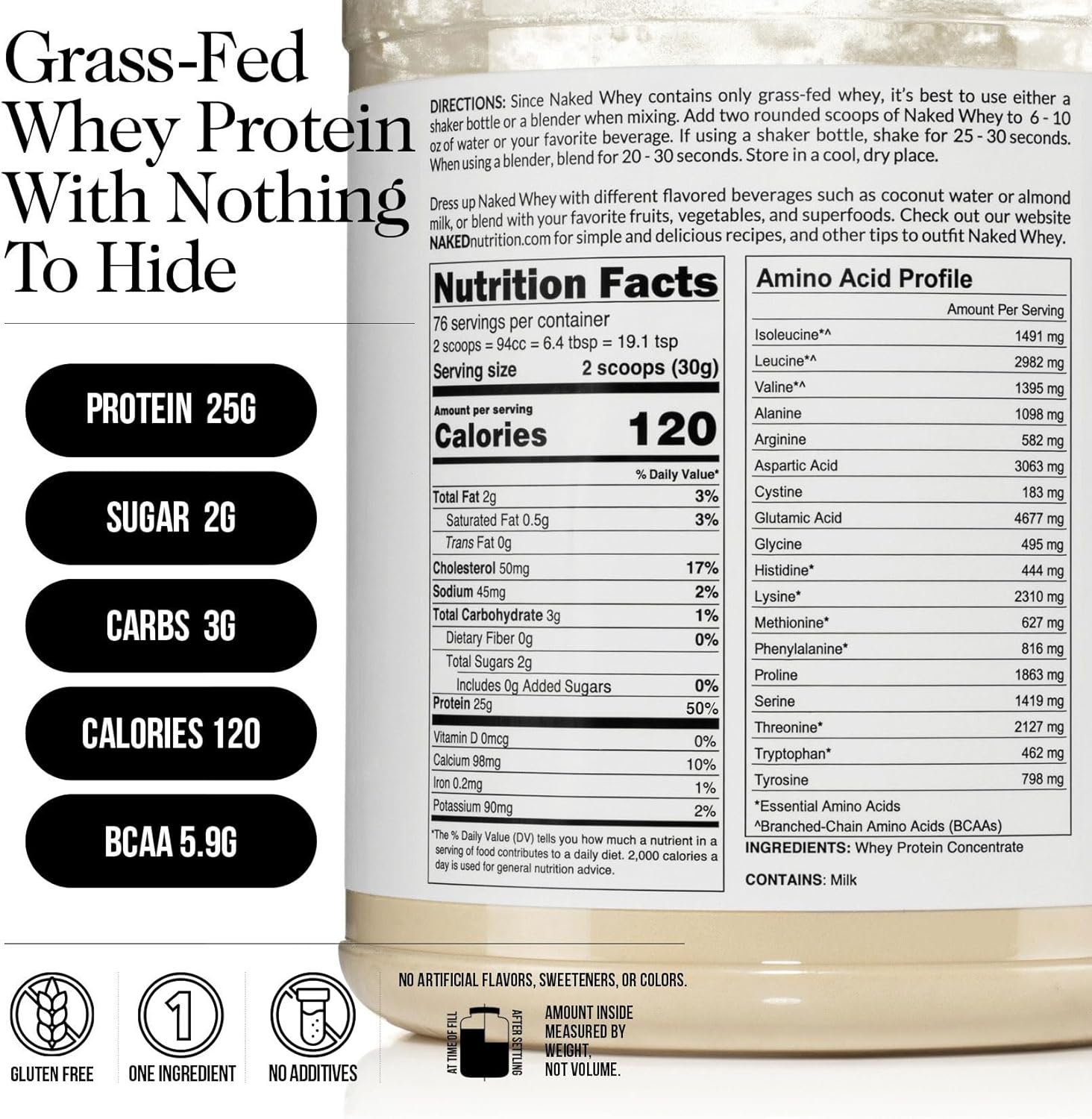 NAKED WHEY 5LB 100% Grass Fed Unflavored Whey Protein Powder - Only 1 Ingredient, Undenatured - No GMO, Soy or Gluten - No Preservatives - Promote Muscle Growth and Recovery - 76 Servings - Image 4