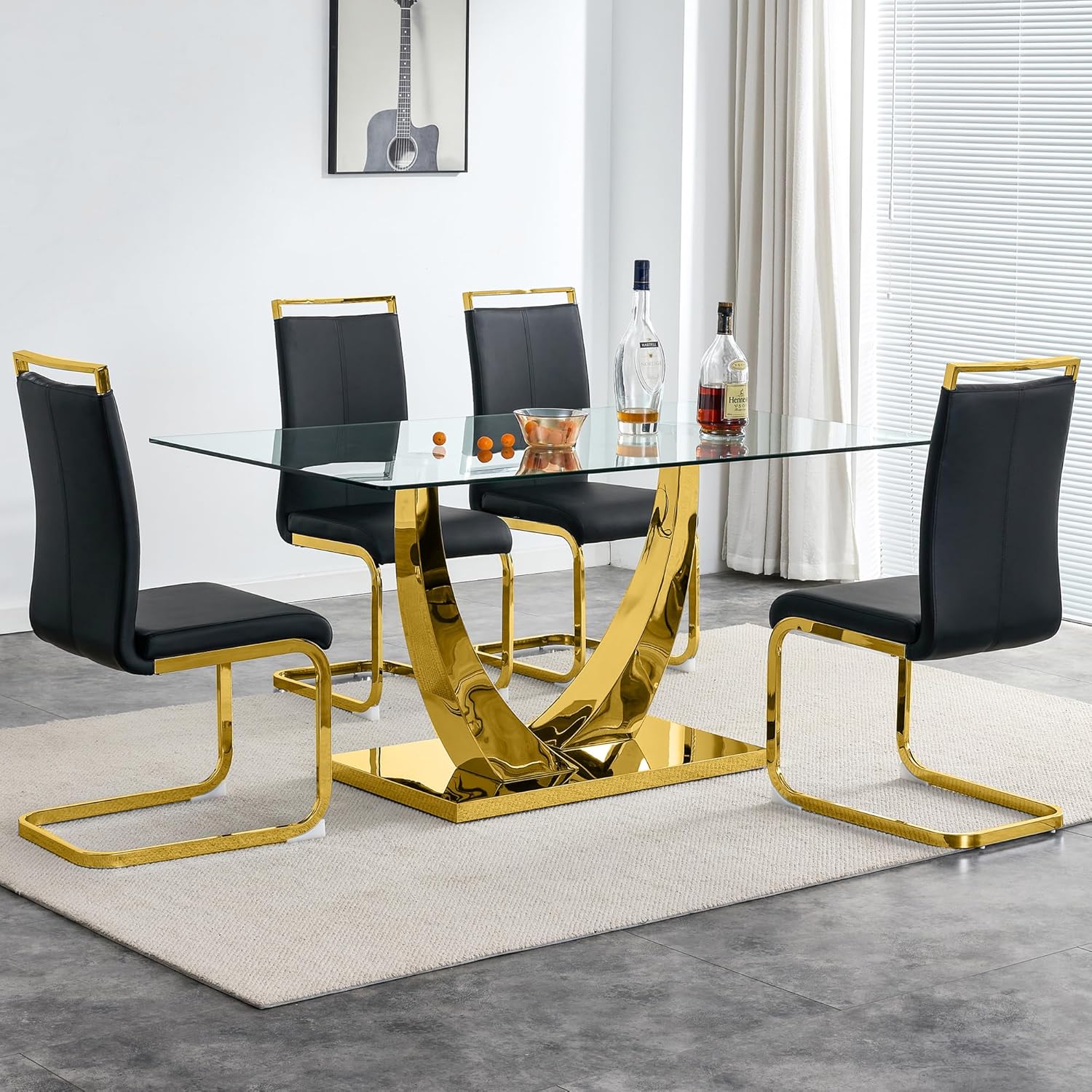 Amazon.com - Glass Dining Table and Chair Set for 4, 63'' Modern Dining ...