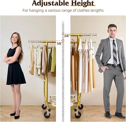 Vista 18 de Raybee Perchero con carga de 630 libras, perchero de ropa resistente, estantes de ropa rodantes para colgar ropa con ruedas, perchero ajustable