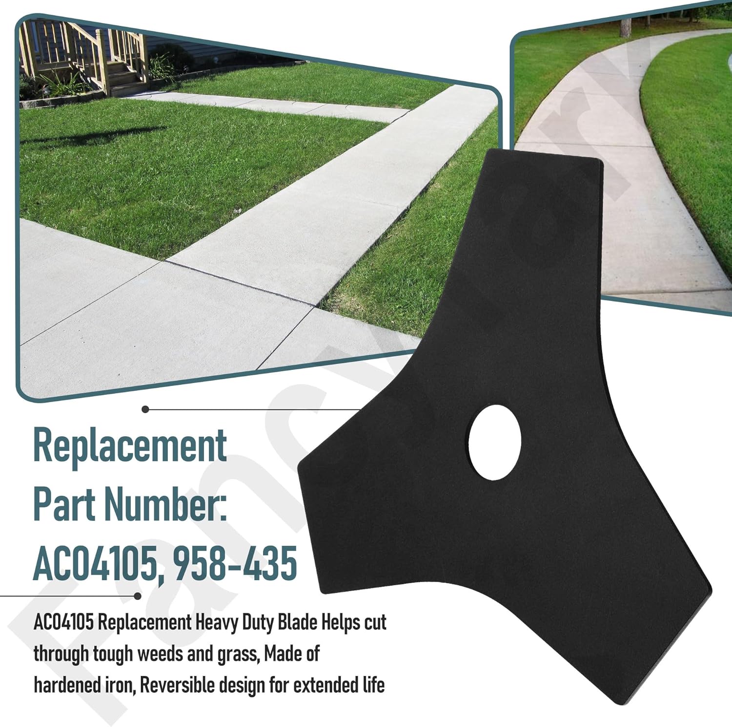AC04105 8” Replacement Heavy Duty Reversible Steel Tri-Arc Brush Cutting Blade Compatible with Ryobi & Expand-It RY254BC RY40255-BRC RYBRC77 Models, Hardened Steel Cutting Through Brush and Weeds