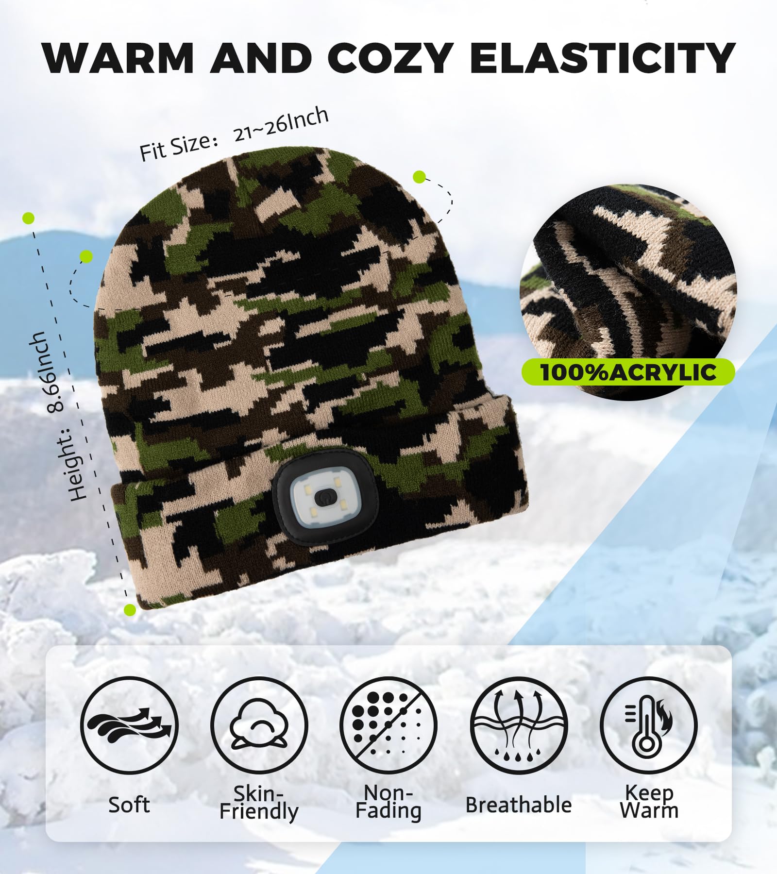 HEYAXA Gorro unisex con luz para mujeres, hombres, papá, padre, recargable por USB, manos libres, 4 LED