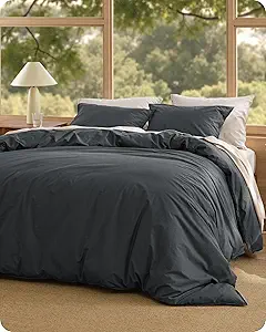 Bedsure Cotton Duvet Cover King - Luxury Slub Weave 100% Cotton Duvet Cover with a Linen Like Textured, Easy Change Durable Bedding, Charcoal, 104" x 90"