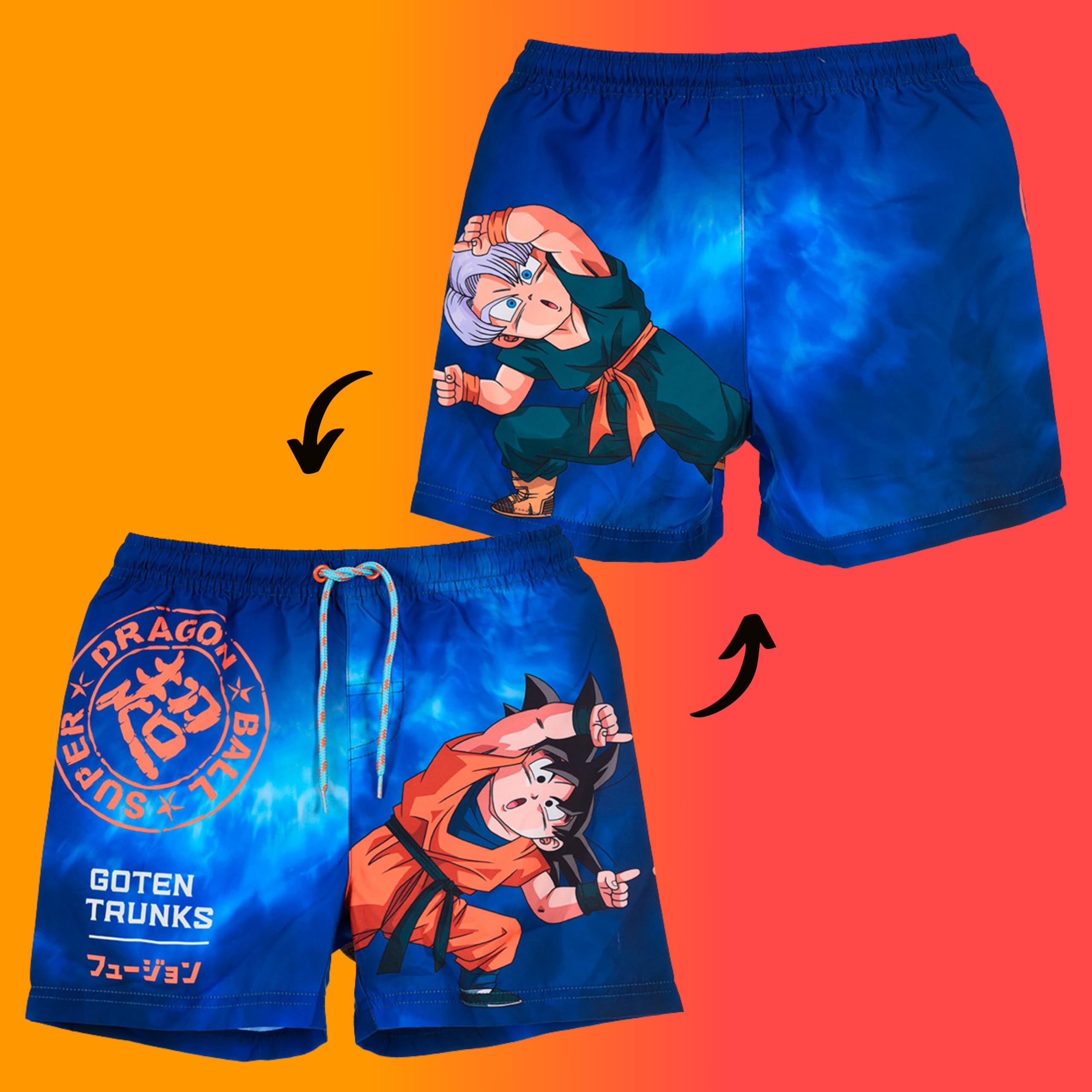 Dragon Ball Z Bañador para Niño, Shorts de Baño Bermudas, Bañador de Natación Infantil, Tallas 4 a 12 Años