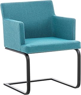 CLP Silla Estilo Cantiléver Aberford Tapizada en Tela I Silla Comedor con Respaldo & Reposabrazos I Silla de Oficina sin Ruedas Moderna I Color:, Color:Turquesa, Color del Marco:Negro