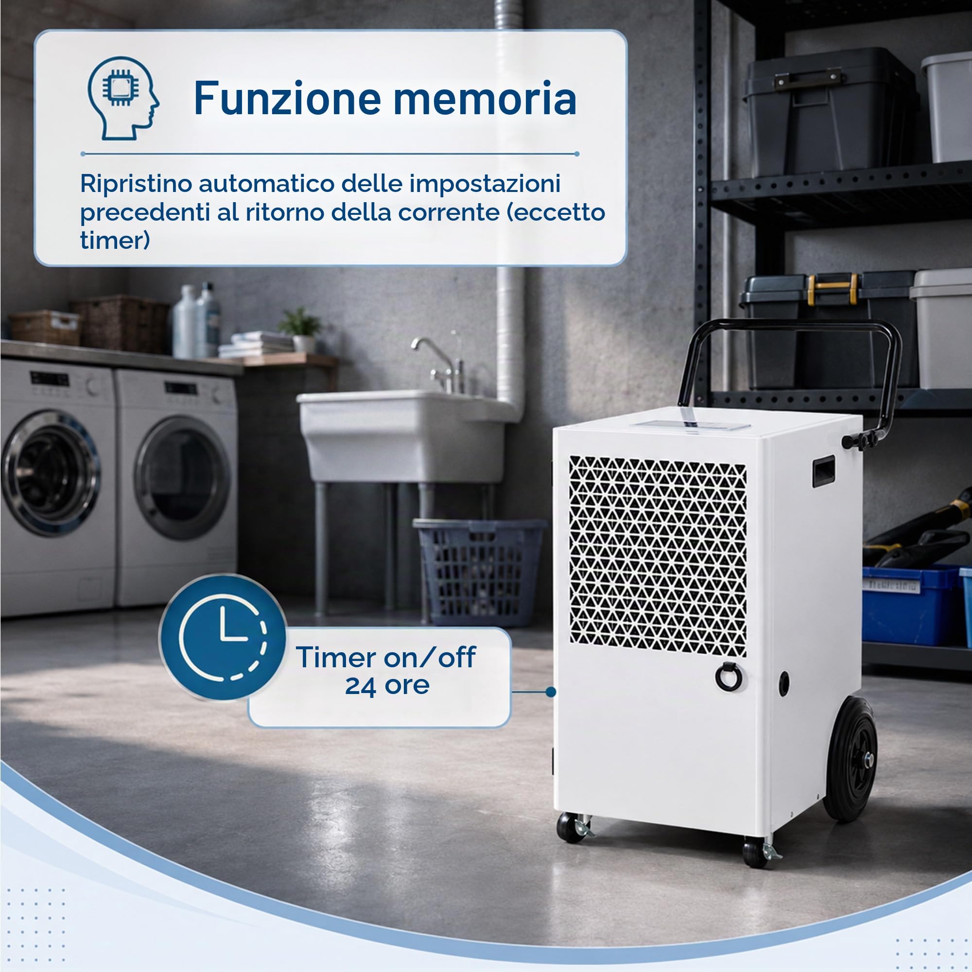 Deumidificatore Professionale Commerciale 120L: Deumidificatore Professionale Scarico Continuo Tubo 2m R290 Compressore 300m²/600m³ per Magazzino Garage Officina Cantina Lavanderia Deposito