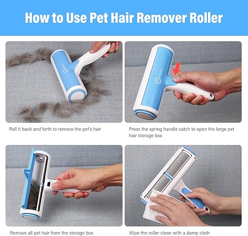 Miniatura 2 de Removedor de pelo de mascotas reutilizable para gatos y perros, rodillo de pelusa multisuperficie, herramienta portátil de eliminación de pelo para