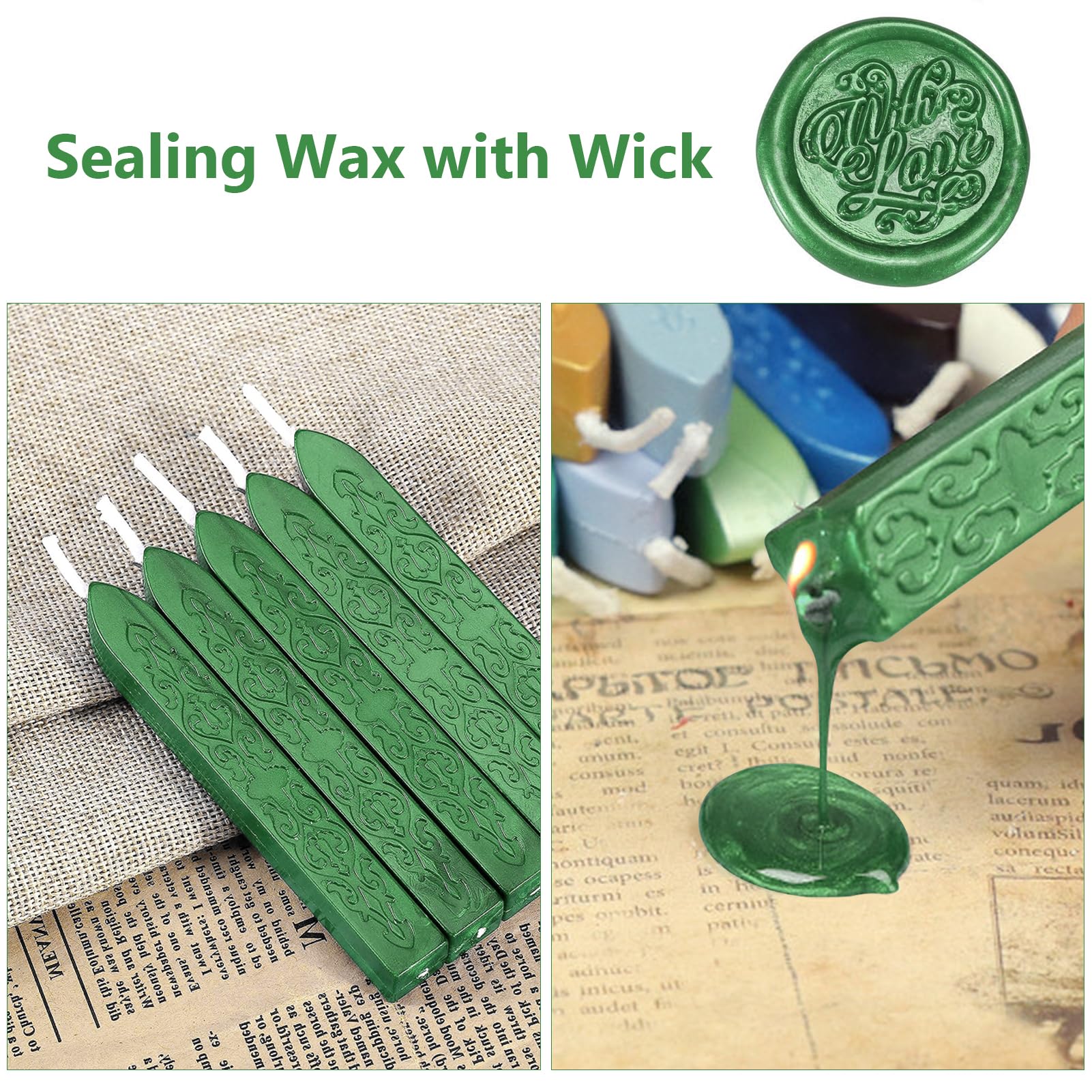 MeYuxg Pack of 10 Sealing Wax Green with Wicks, Vintage Sealing Wax, Wax Seal Stick, Sealing Wax - Image 4