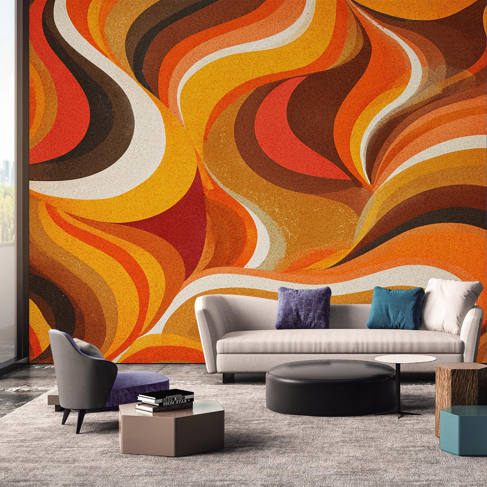 70s Wallpaper, Funky Retro Abstract Mural Wallpaper, 70s Room Decor Wall Art for Living Room Bedroom Kitchen 500L x 280W cm