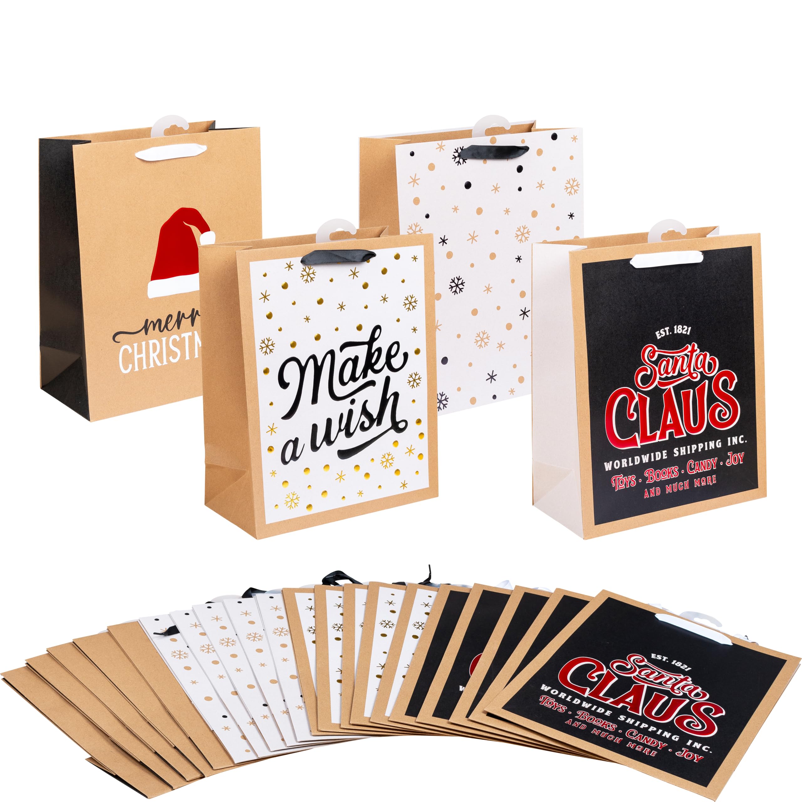 HEKU 24 XL bożonarodzeniowe torebki na prezenty, 33 x 26 x 13 cm, 4 motywy świąteczne, X-Mas Nature Trend 2, Hotfoil i tłoczenie, w zestawie składane kartki, wysokiej jakości papier, idealne na duże