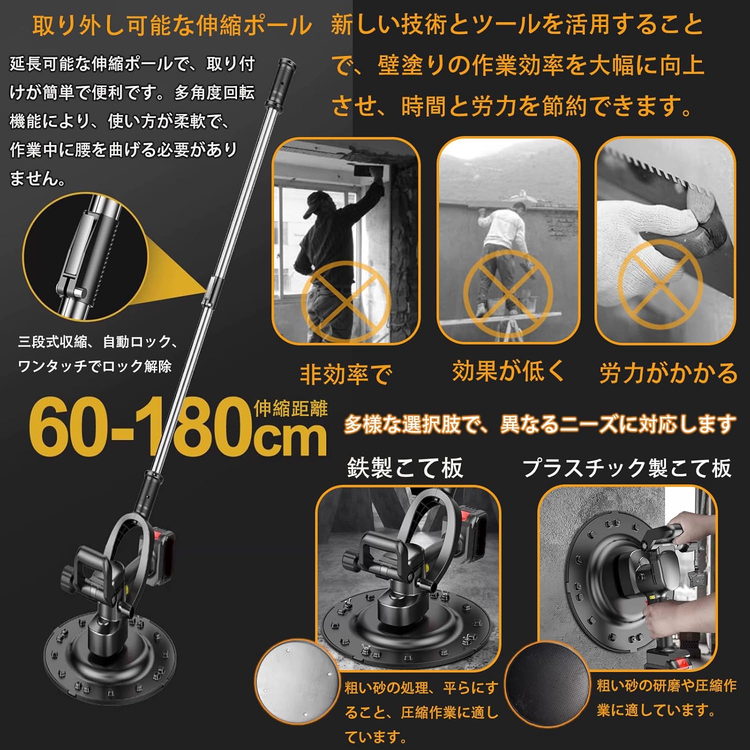 充電式 トロウェル 多機能 便利 6段階調整 3個搭載 21V 3.0Ah バッテリー 残量表示 PSE認証済 直径38cm 0-1