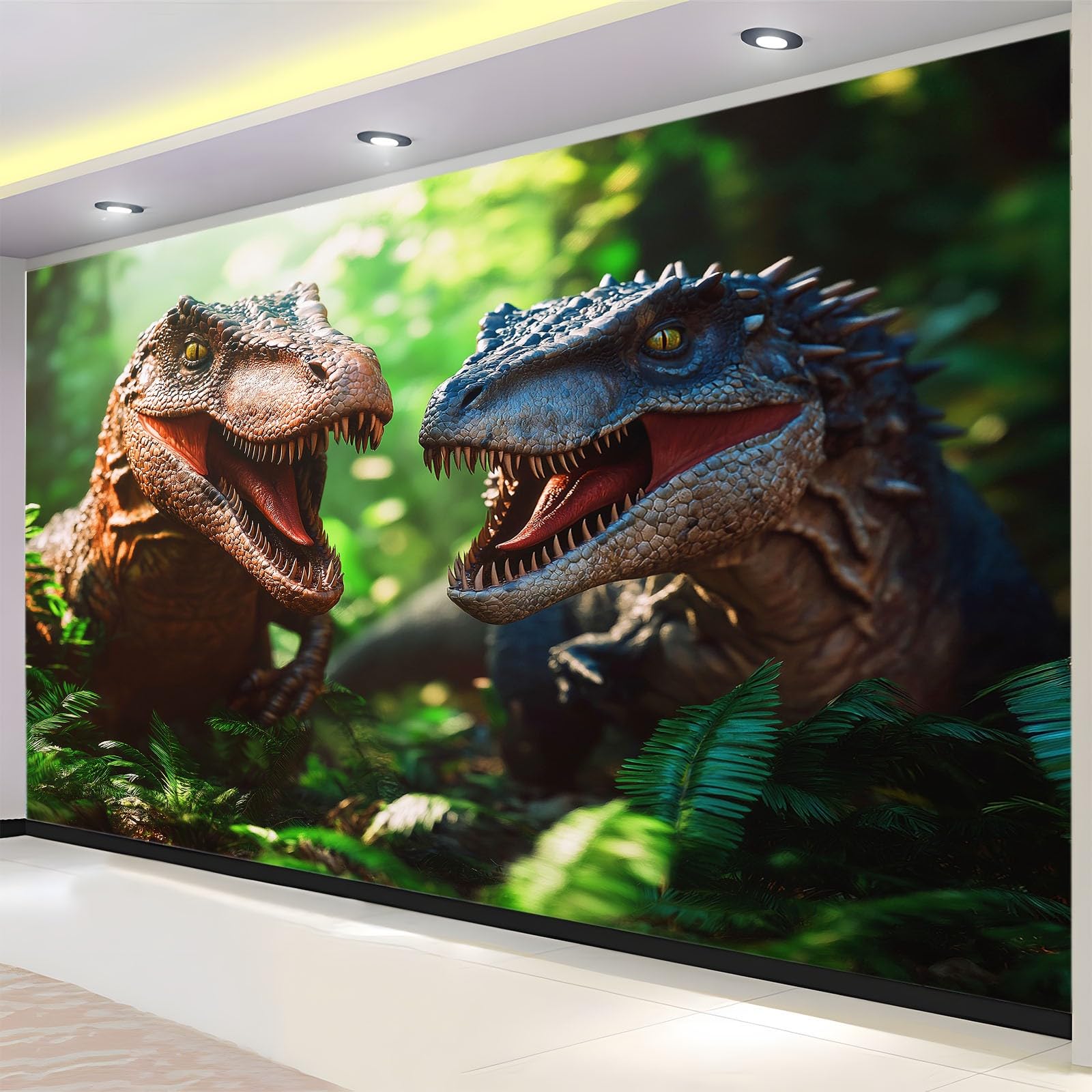 Fototapeta 500 x 280 cm Las Dinozaurów Zwierzęta Włóknina Fototapeta 3D | Fototapeta Ścienna Dekoracja Salon Sypialnia, Zielony