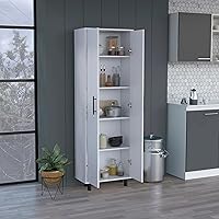 Vista 8 de DEPOT E-SHOP Multistorage Cabinet 71" H, 5 Internal Shelves, 2 Doors, White/Macadamia