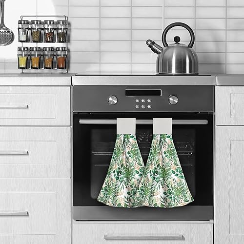 Miniatura 4 de Giwawa Toalla de cocina colgante de hojas verdes, toallas de mano de hojas marrones de 12 x 17 pulgadas, 2 toallas secas suaves, absorbentes,