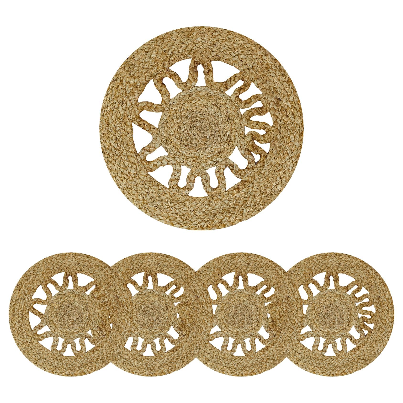 Hausattire Geflochtene Jute-Platzsets (4 Stück) – 33x48 Cm, Wendbar, Handgewebt, Boho-Style