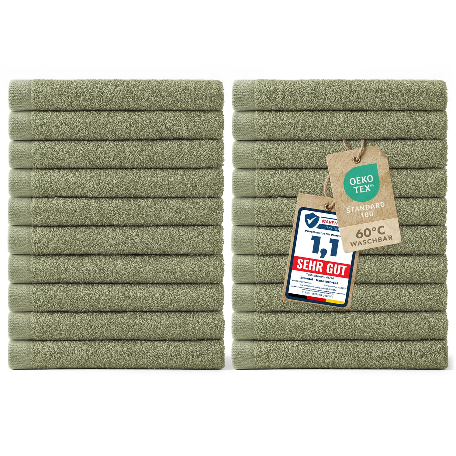 Blumtal Premium Frottier Gästehandtücher Set 24 teilig 100% Baumwolle - Oeko-TEX zertifiziertes Gästehandtuch 24x (30x30 cm) - Ultra saugstarkes Gästetücher Set waschbar °60 - Handtücher Grün