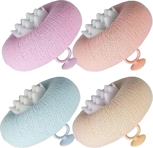 4Pcs 2-in-1 Sunflower Bath Sponge & Loofah Scrub Ball Set