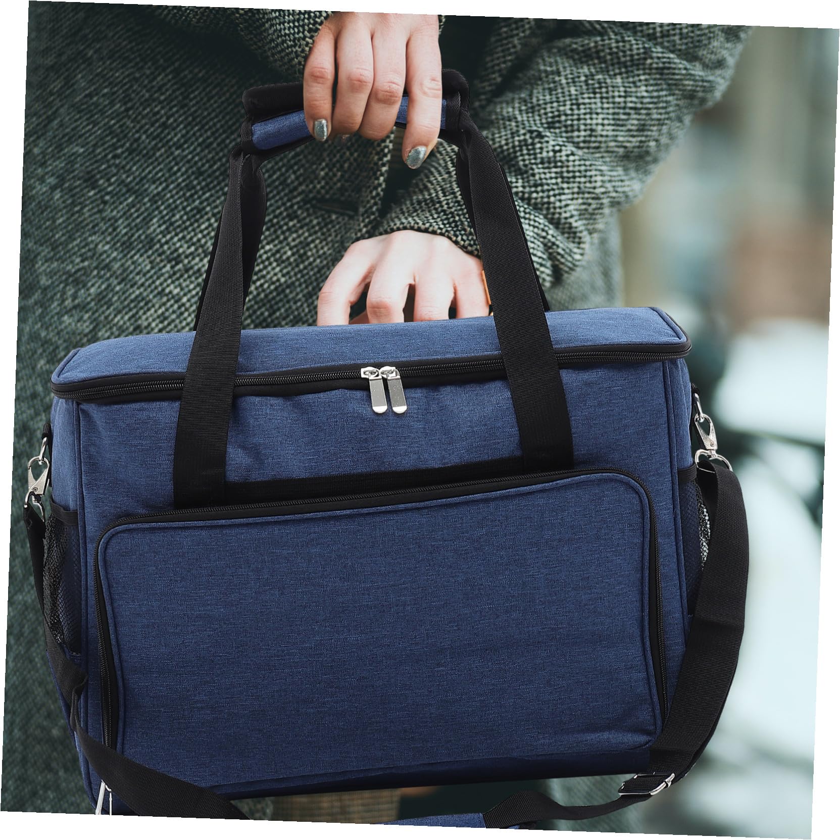 ORFOFE Sac de Rangement Résistant pour Machine à Coudre Tissu Oxford Pochette Multifonction avec Compartiments Multiples Portable et Ergonomique Bleu