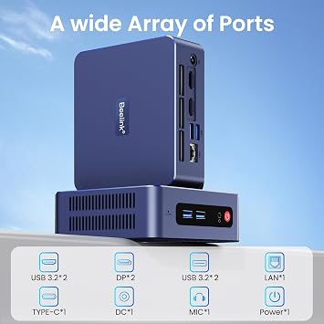 Beelink SER3 mini PC, AMD Ryzen 3200U (Up to 3.5GHz), 16GB DDR4 500GB PCle SSD,mini Computer Support 4K Dual-Screen Display/1000M LAN/WiFi5/BT5, Home/Office Mini Desktop Computer