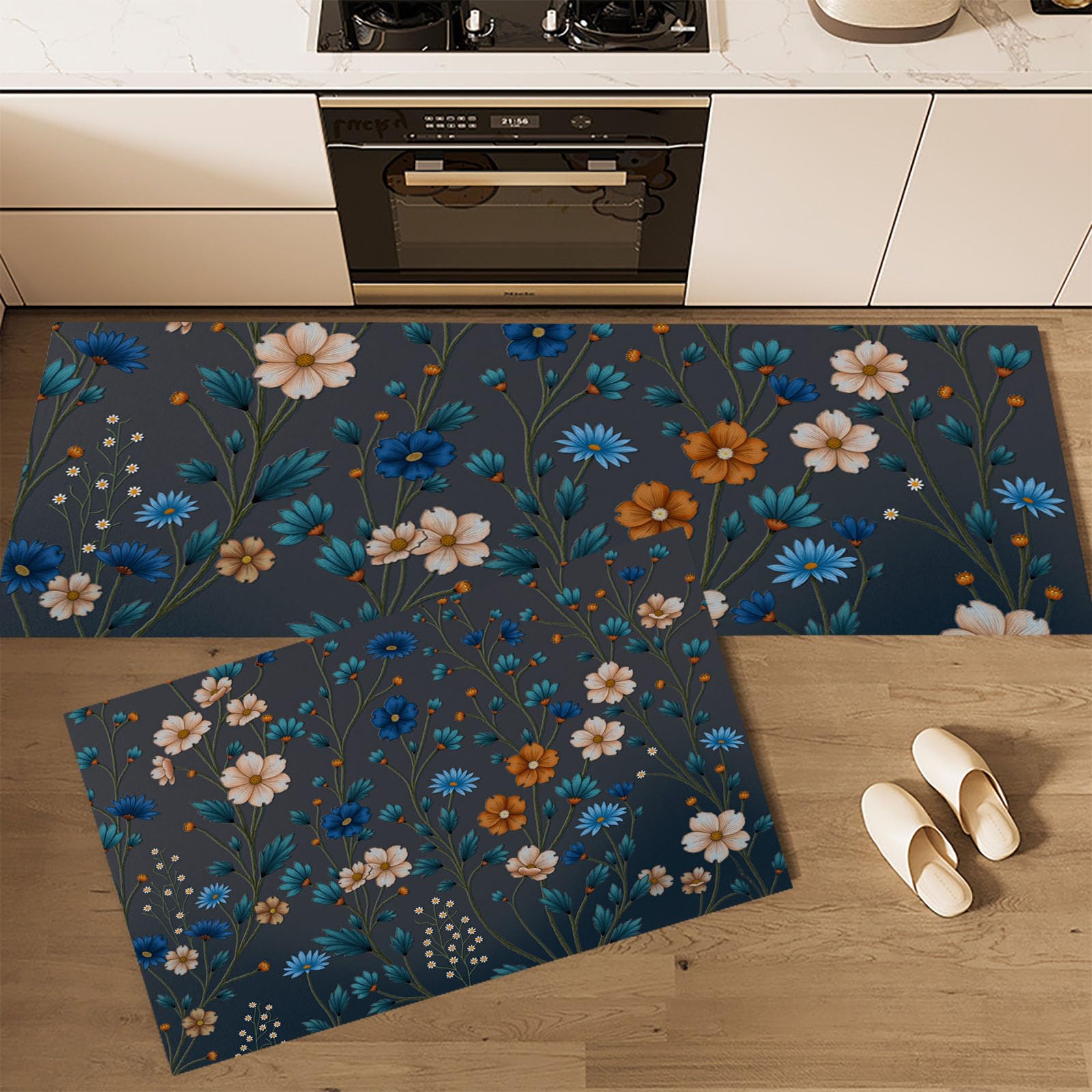 Tapis de cuisine antidérapant lavable pour éviter les glissades lot de 2 tapis jardin noir