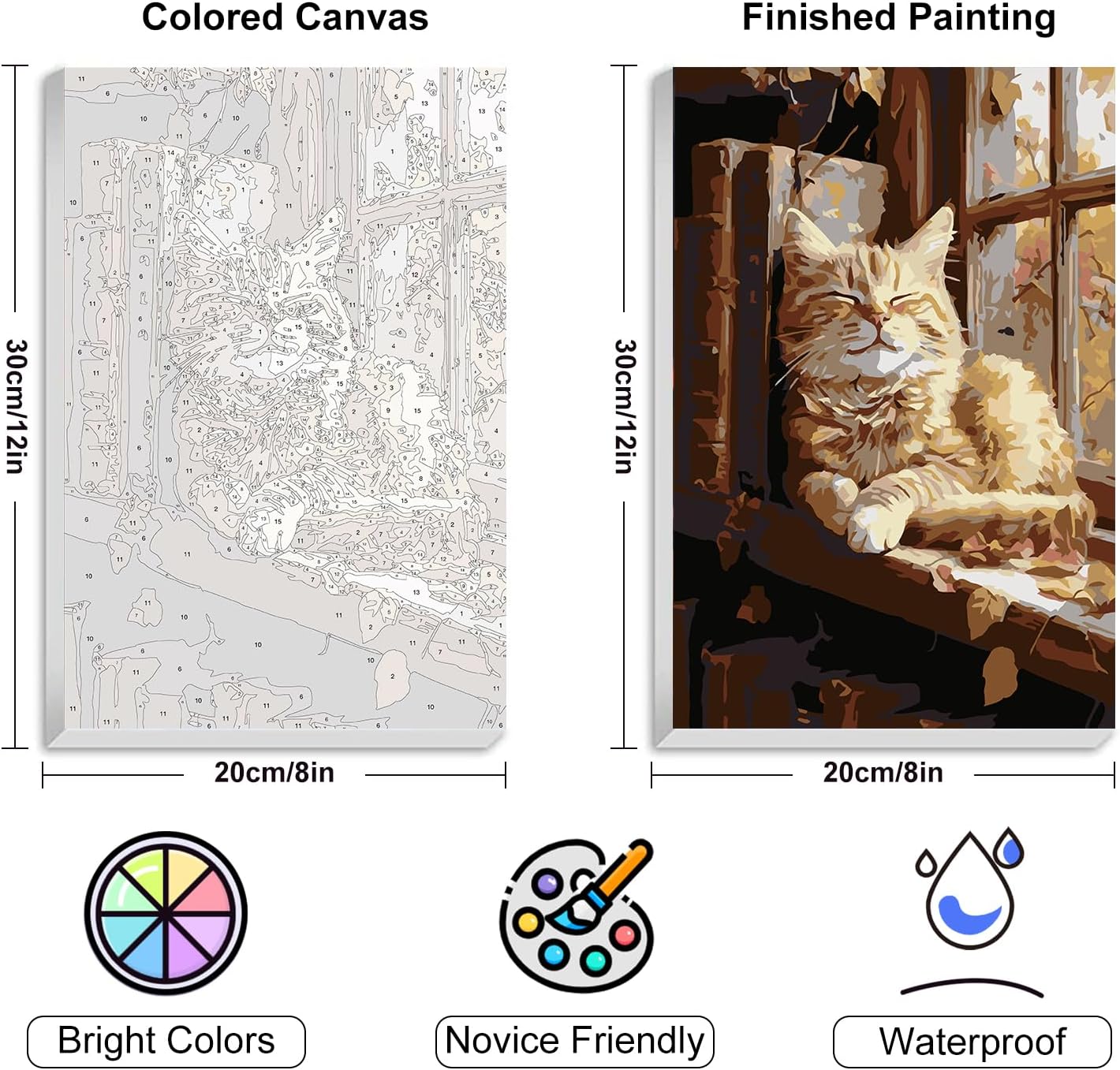 Yezavesu 4 Pack Cat Framed Paint by Numbers Kit for Adults Beginner with Wooden Easel, Sleeping Cat Paint by Number Kits with Frame, DIY Acrylic Painting by Numbers for Home Wall Decor Gift 8x12 inch