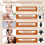 Electric Razors for Women, 5 in 1 Lady Shavers, Electric Shaver for Women, Wet/Dry Bikini Trimmer, Rechargeable Facial Hair Removal, Painless Shaver Razor for Arms Legs Armpit Pubic Area