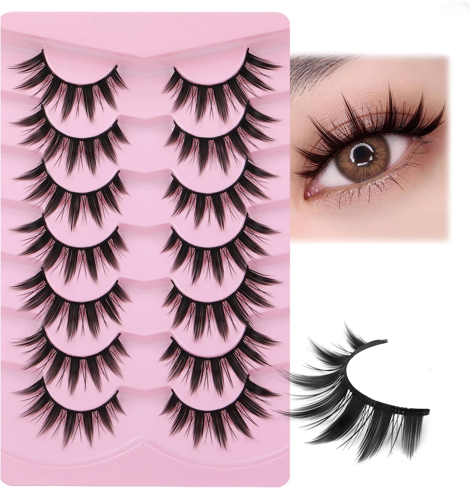 False Eyelashes Manga Anime Lashes Japanese Cosplay Spiky Lashes Mink Dramatic Thick Fake Eyelashes Extensions Doll Strip Lashes 7 Pairs Pack by EYDEVRO