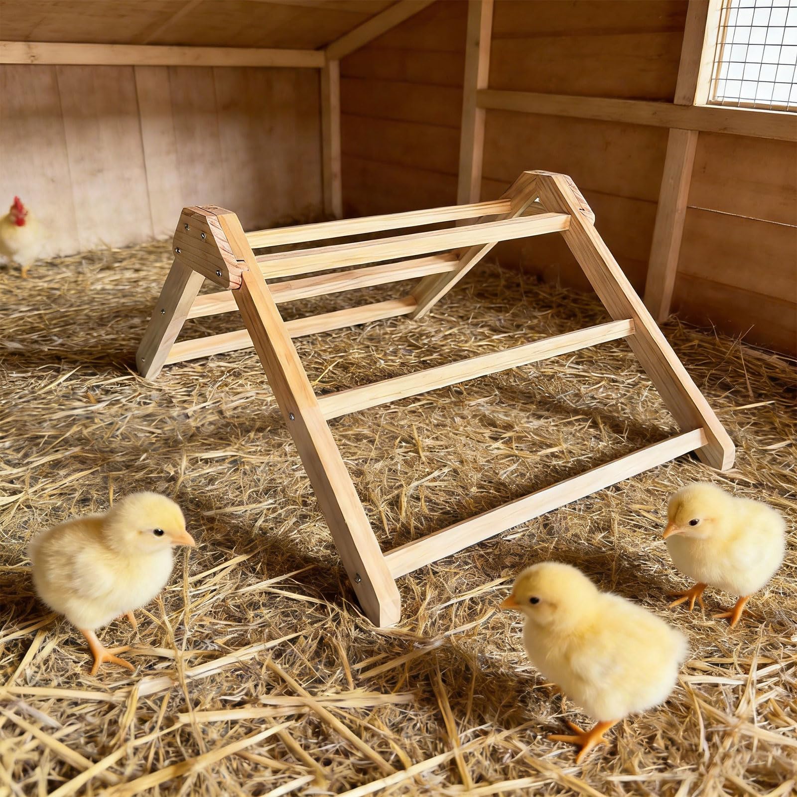Percha de madera de pino natural para aves de corral con antideslizante, adecuada para pollos, codornices y palomas, configuración simple, soporte antideslizante