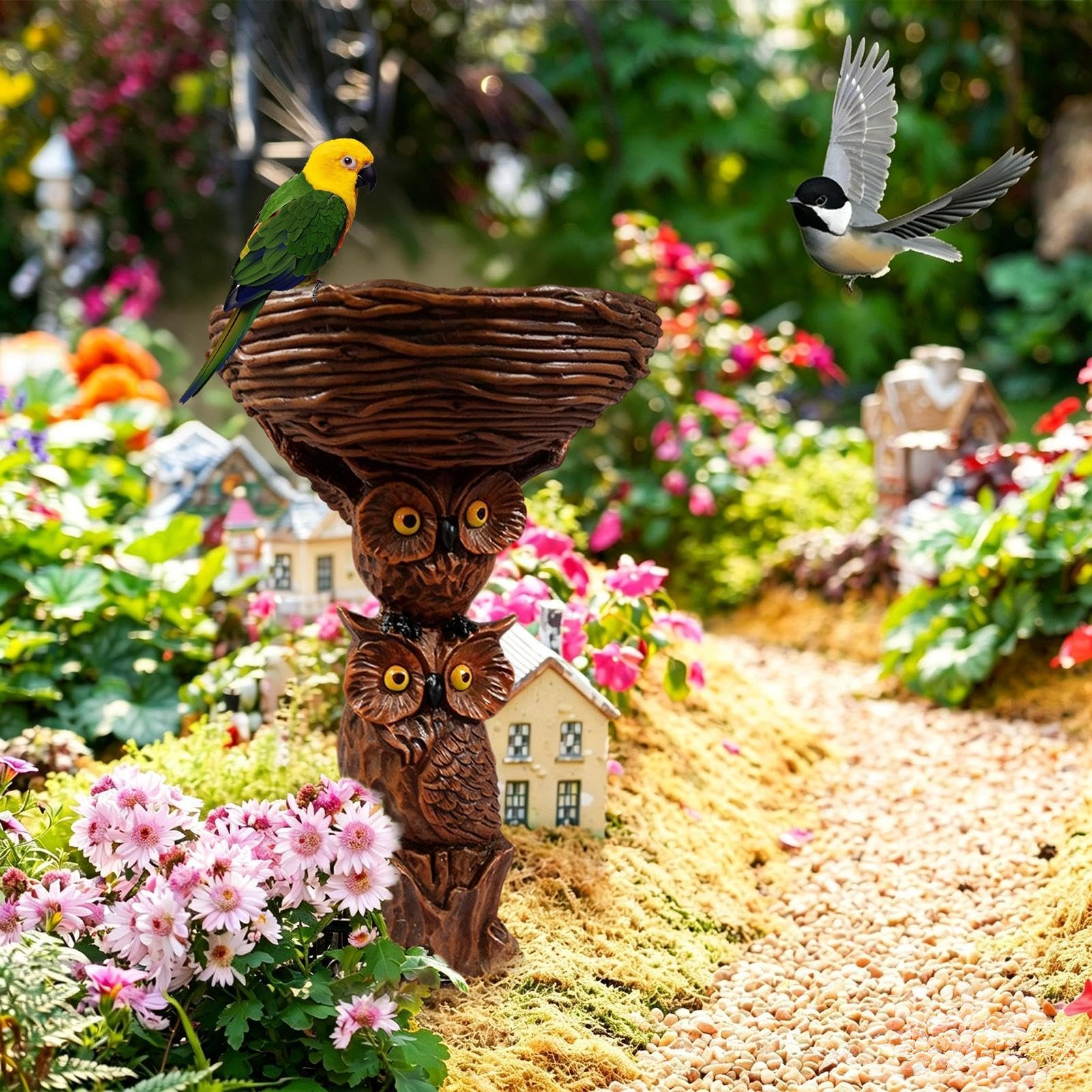 Bebedero para pájaros para exteriores – Cuenco de agua decorativo de | resina, para animales salvajes en el jardín, bebedero decorativo para pájaros, elemento de jardín ecológico | Baño de agua