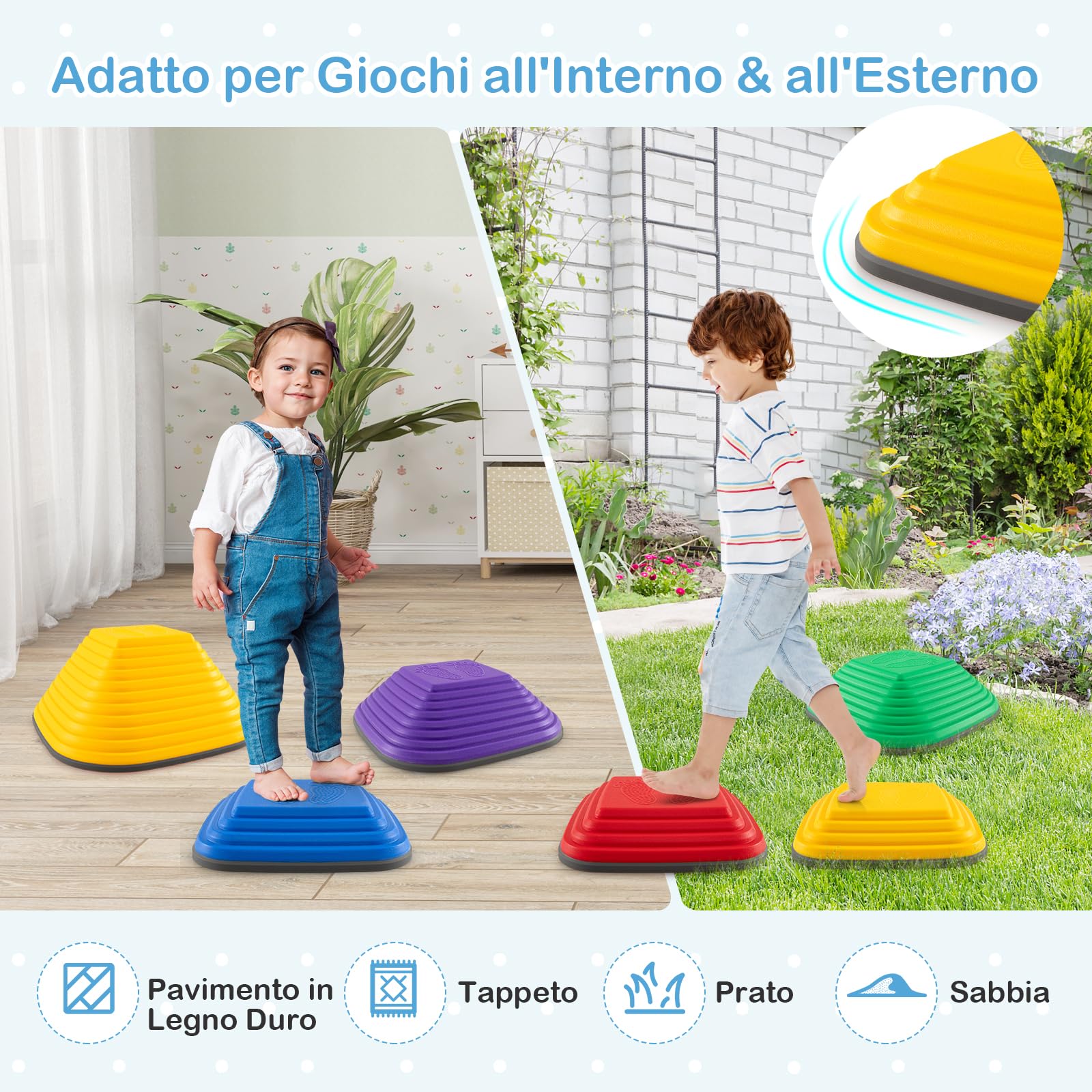 RELAX4LIFE Piedras de Equilibrio Multicolor para Niños de 3+ Años, Tablas Equilibrio Apilables Antideslizantes para Interior y Exterior, Carga 80 kg