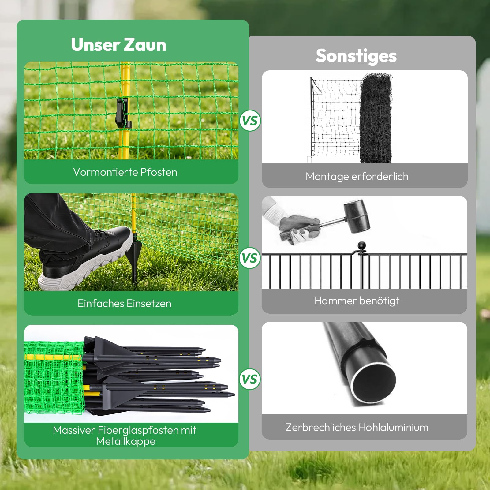 25m Gartennetz Universal Begrenzungszaun 90 cm Hoch | Mobiler Zaun Dunkelgrün Hundezaun Camping Beetschutz für Hasenzaun Garten