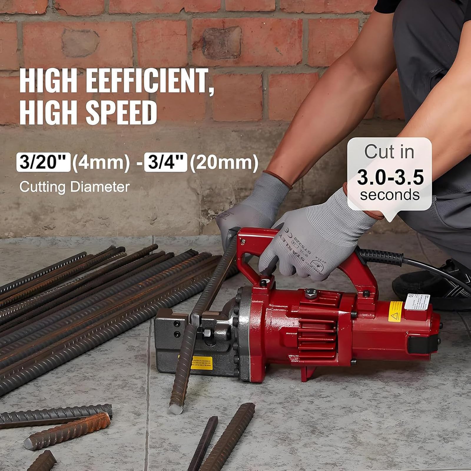 Cortadora Varillas Hidráulica Eléctrica 1250 W, Capacidad De Corte De 4 A 20 Mm, Herramienta Portátil para Corte De Barras De Hierro En Construcción De Hormigón