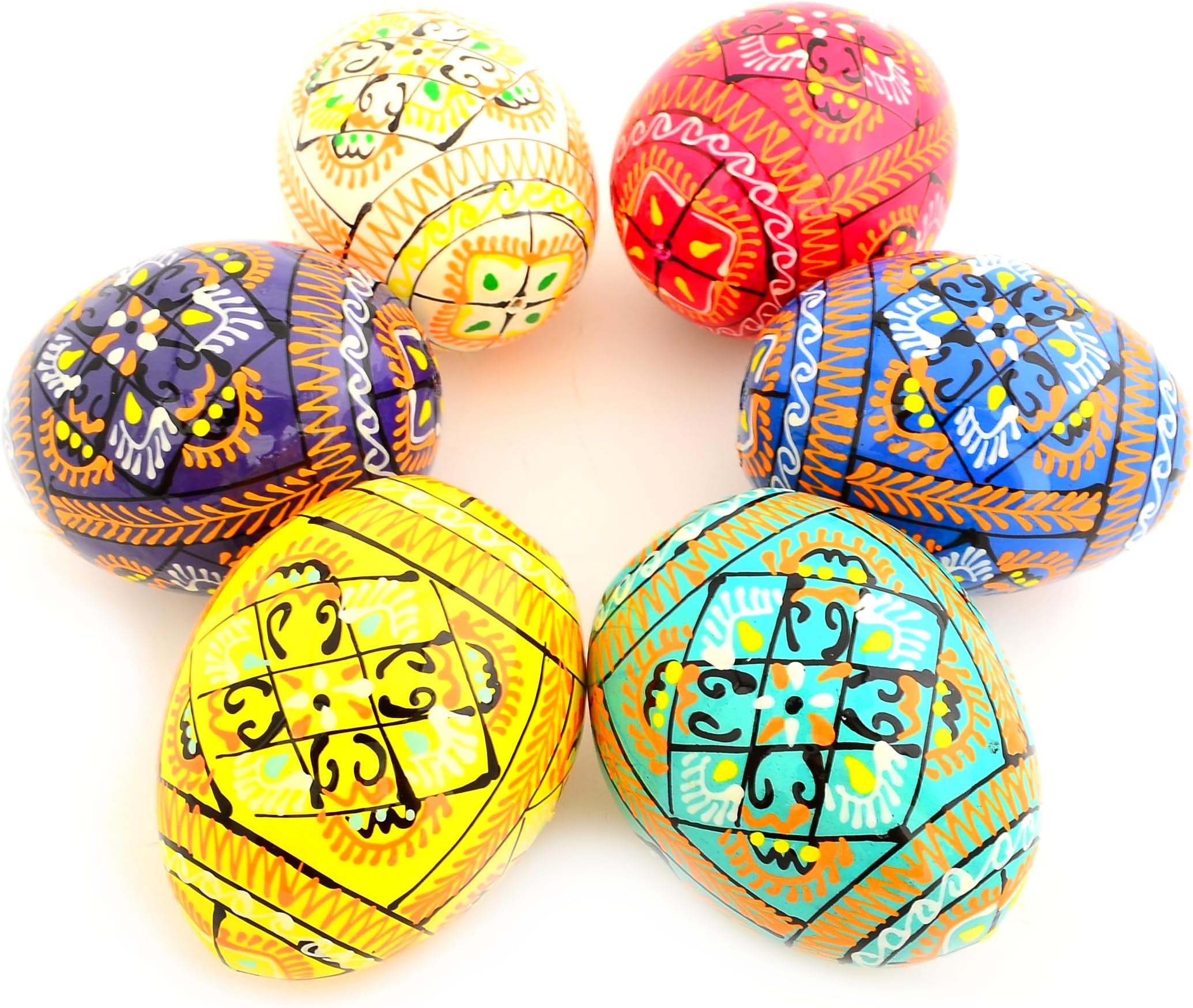 SKRRYNYA Easter Painted Eggs Wooden Ukrainian Pysanky Pysanka. Polish Pisanki. Czech Kraslice. Set of 6