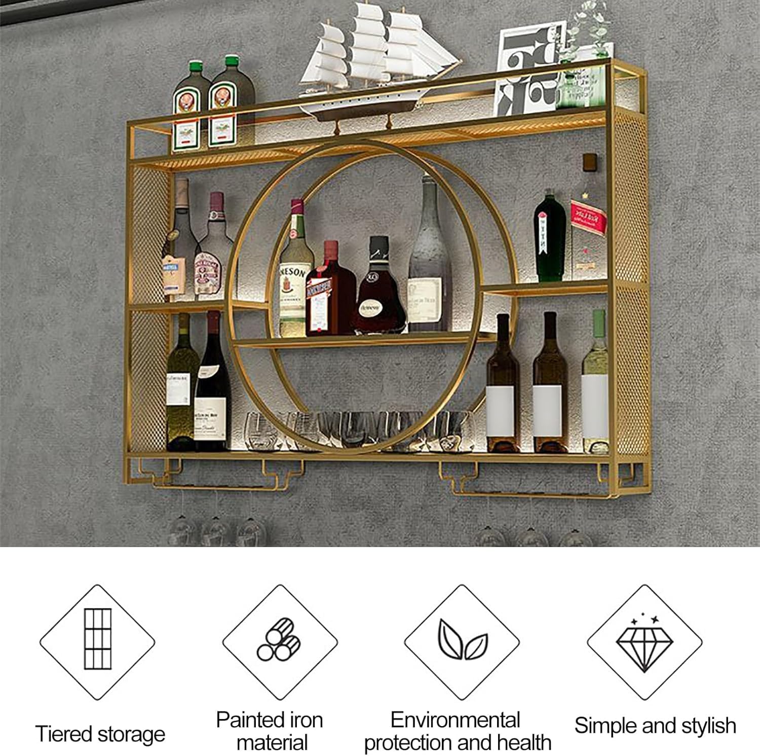 Portabottiglie Vino A Nido D'Ape Metallico - Scaffale Decorativo Per Cantina O Cucina - Colore Oro - Foto 7