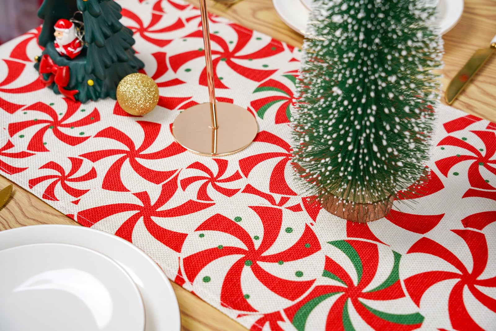 Camino de mesa de Navidad, piruletas de bastón de caramelo, decoración de mesa roja para el hogar, invierno, Navidad, vacaciones, interior, cocina, comedor, decoración de 13 x 108 pulgadas