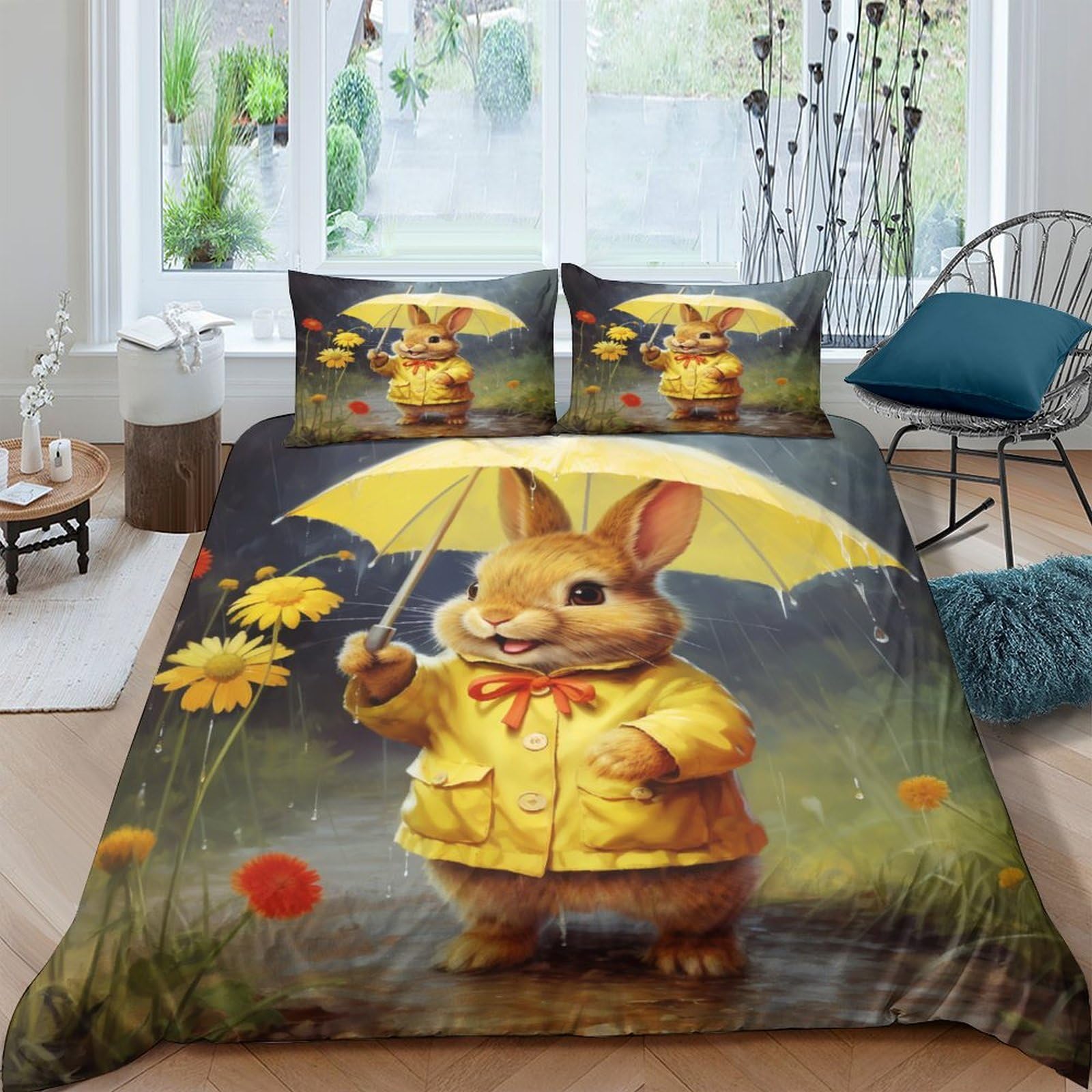Funda nórdica de conejo antiarrugas e impermeable para mantener la cama limpia y seca