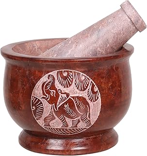 Mortar and Pestle, Made of Heavy Duty Polished Hard Stone, Natural Stone Grinder for Spices, Pastes, Herbs, Seasoning etc. (Brown Elephant)